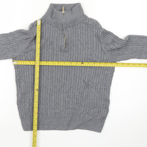 Jones New York Men's Grey Large 1/4 Zip Cable-Knit Cotton Jumper