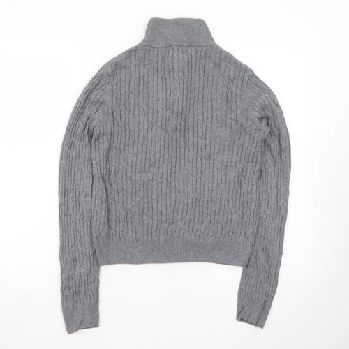 Jones New York Men's Grey Large 1/4 Zip Cable-Knit Cotton Jumper