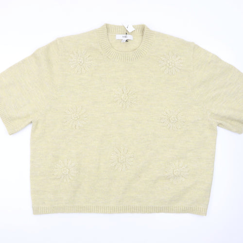 Marks and Spencer Women's Beige Knit Short Sleeve Jumper L