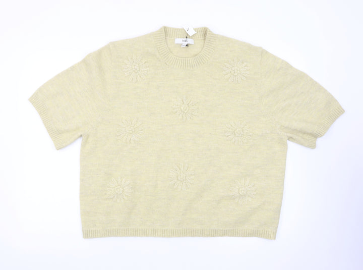 Marks and Spencer Women's Beige Knit Short Sleeve Jumper L