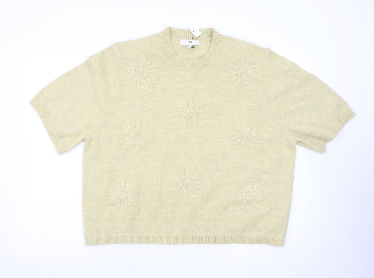 Marks and Spencer Women's Beige Knit Short Sleeve Jumper L
