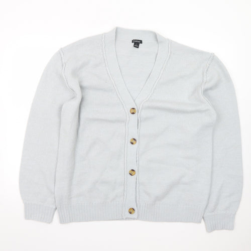 Boohoo Women’s Grey V-Neck Button Cardigan Size L