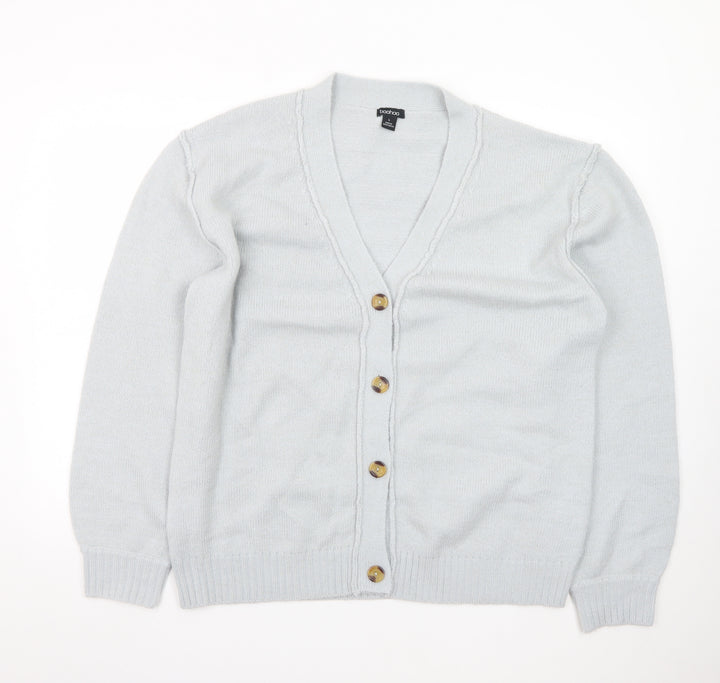 Boohoo Women’s Grey V-Neck Button Cardigan Size L