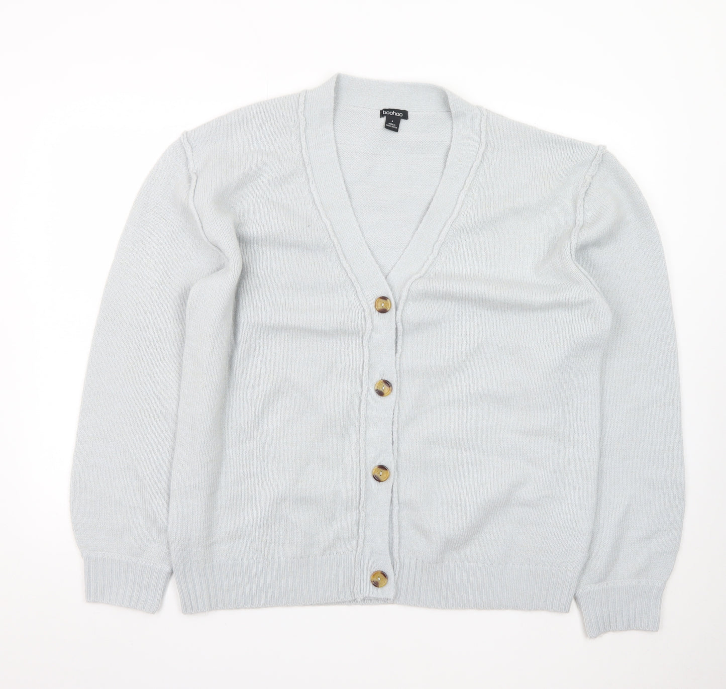 Boohoo Women’s Grey V-Neck Button Cardigan Size L