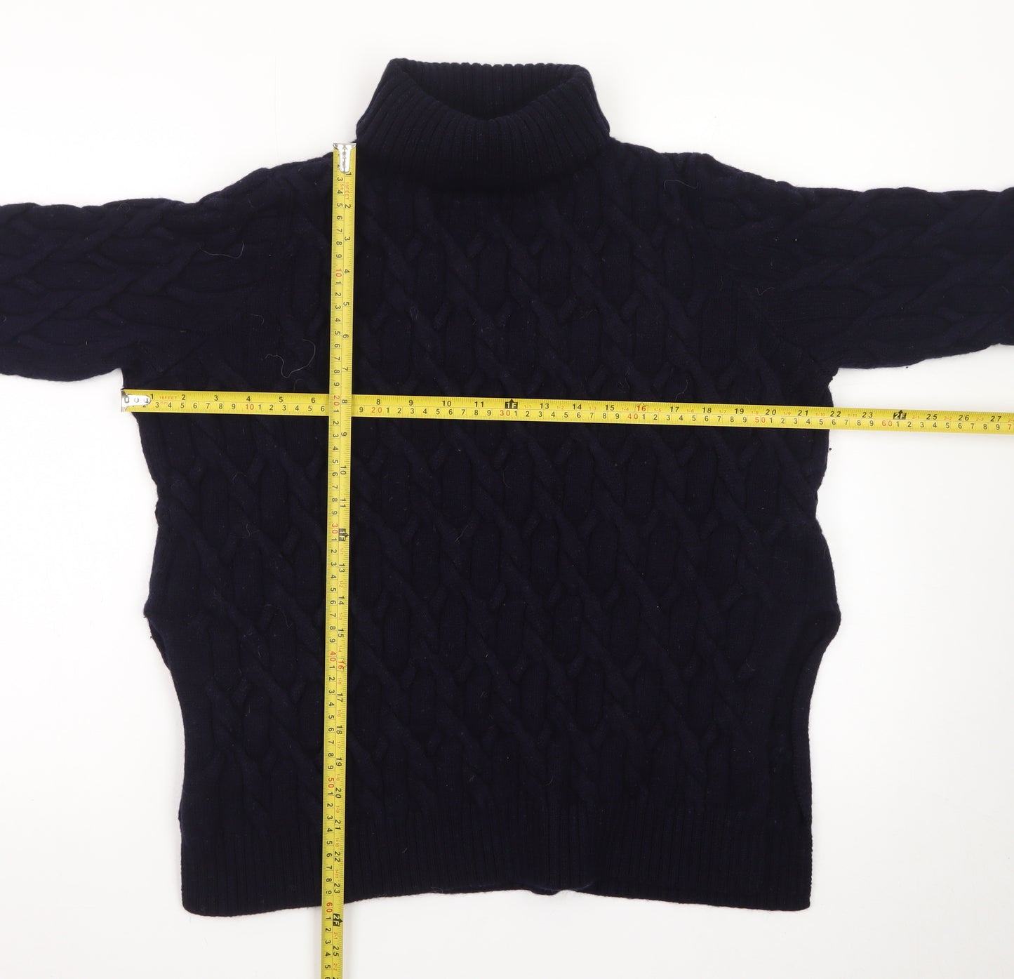 COS Women Black Wool Cable-Knit Roll Neck Jumper Size 12
