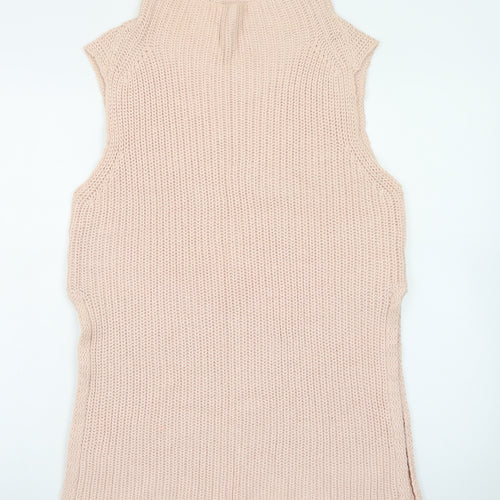 Seven Sisters Women's Beige Sleeveless High Neck Knit Vest Jumper M