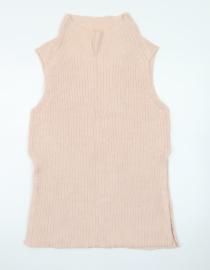 Seven Sisters Women's Beige Sleeveless High Neck Knit Vest Jumper M
