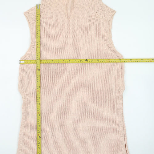 Seven Sisters Women's Beige Sleeveless High Neck Knit Vest Jumper M