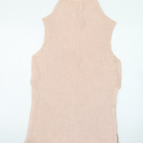 Seven Sisters Women's Beige Sleeveless High Neck Knit Vest Jumper M