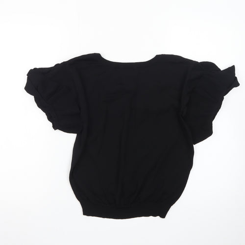 Next Women Black Size 12 V-Neck Ruffle Sleeve Knit Jumper