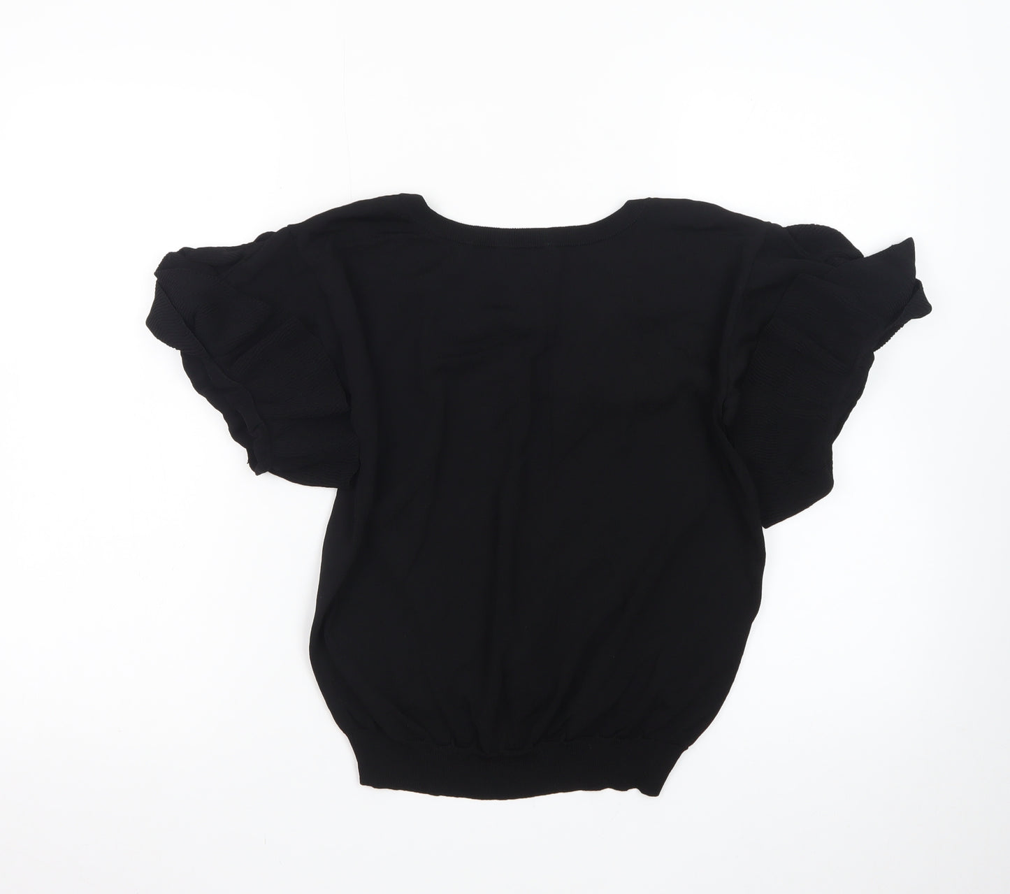 Next Women Black Size 12 V-Neck Ruffle Sleeve Knit Jumper