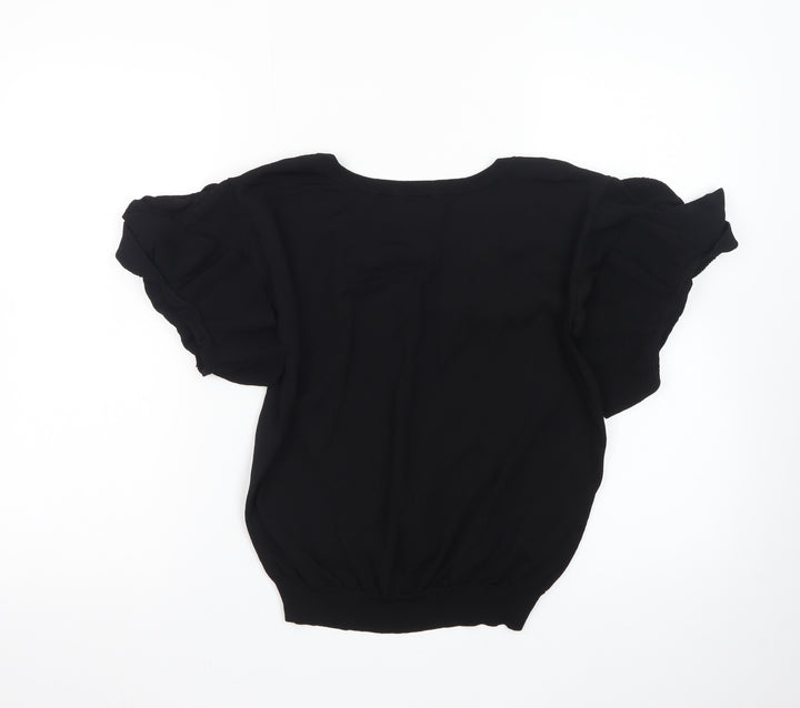 Next Women Black Size 12 V-Neck Ruffle Sleeve Knit Jumper