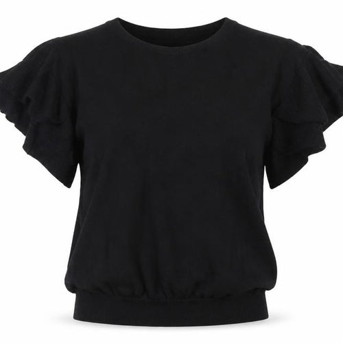 Next Women Black Size 12 V-Neck Ruffle Sleeve Knit Jumper
