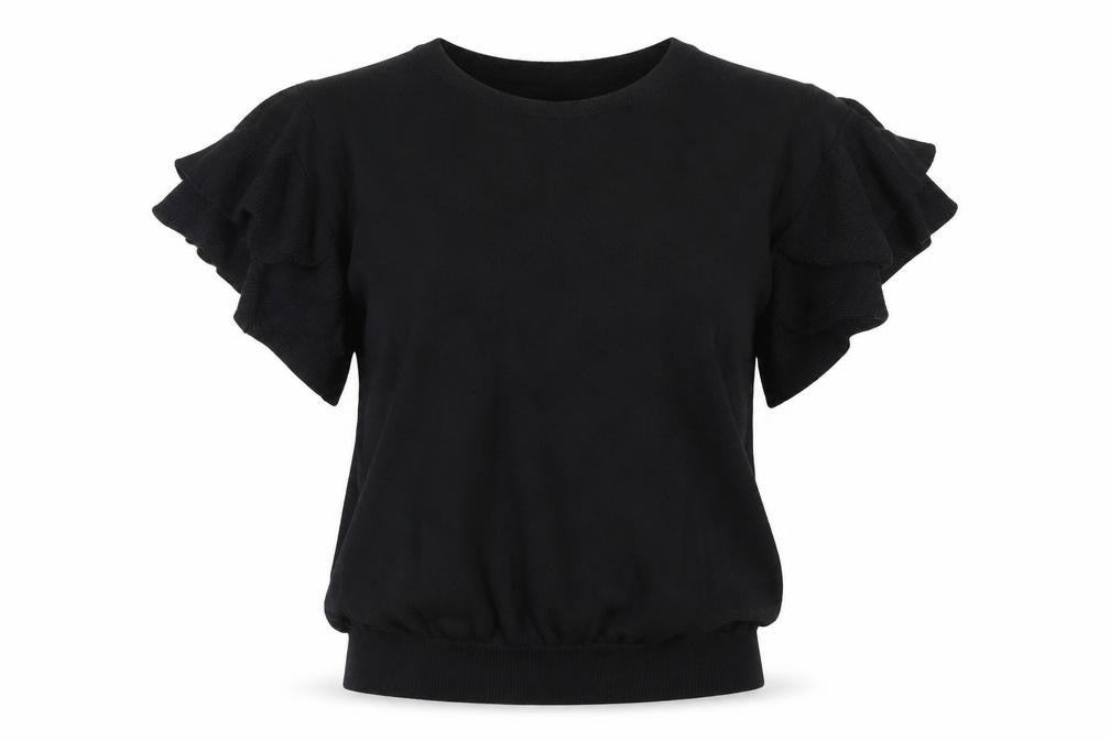 Next Women Black Size 12 V-Neck Ruffle Sleeve Knit Jumper