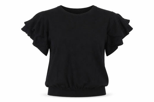 Front view of Next Women Black, size 12, V-Neck Ruffle Sleeve Knit Jumper