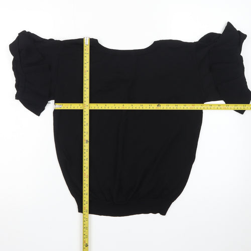 Next Women Black Size 12 V-Neck Ruffle Sleeve Knit Jumper