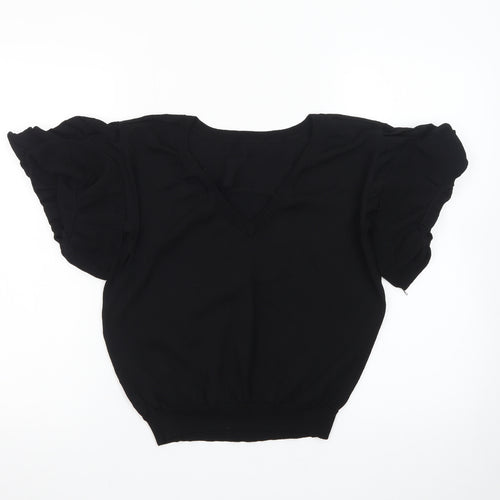 Next Women Black Size 12 V-Neck Ruffle Sleeve Knit Jumper