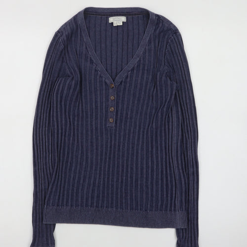 Fat Face Women's Blue Henley Knit Jumper Size 8 Long Sleeve Cotton