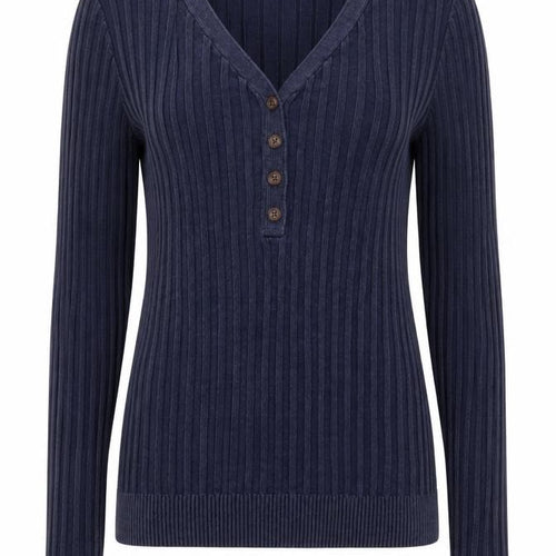 Fat Face Women's Blue Henley Knit Jumper Size 8 Long Sleeve Cotton