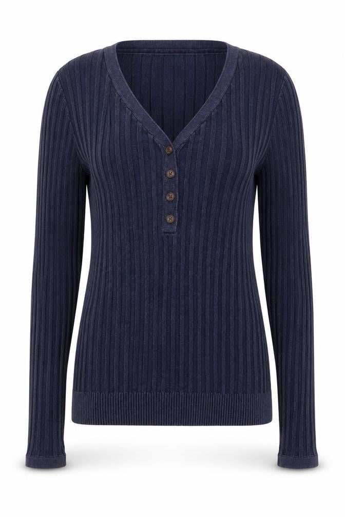 FatFace Women's Blue Henley Knit Jumper Size 8 Long Sleeve Cotton