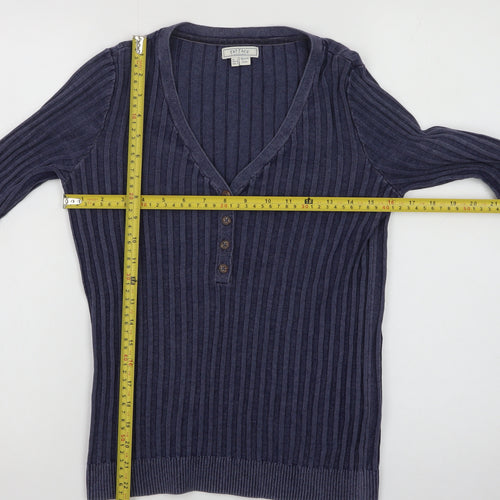 Fat Face Women's Blue Henley Knit Jumper Size 8 Long Sleeve Cotton
