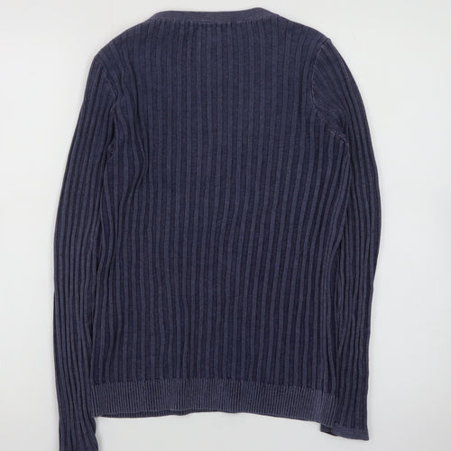 Fat Face Women's Blue Henley Knit Jumper Size 8 Long Sleeve Cotton