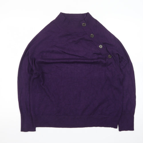 M&Co Women’s Purple High Neck Button Detail Jumper Size 16