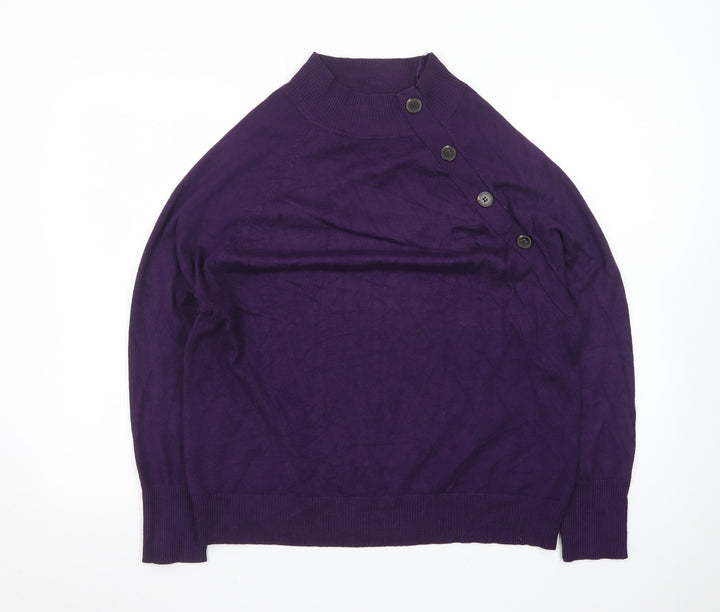 M&Co Women’s Purple High Neck Button Detail Jumper Size 16