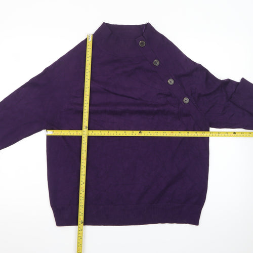 M&Co Women’s Purple High Neck Button Detail Jumper Size 16
