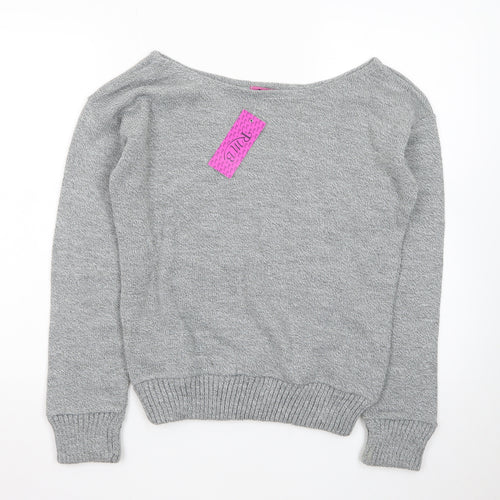 RMB Womens Grey Acrylic Knit Boat Neck Pullover Jumper Size M
