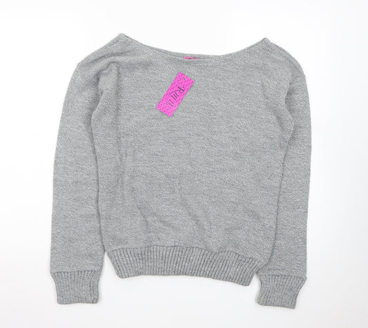 RMB Womens Grey Acrylic Knit Boat Neck Pullover Jumper Size M