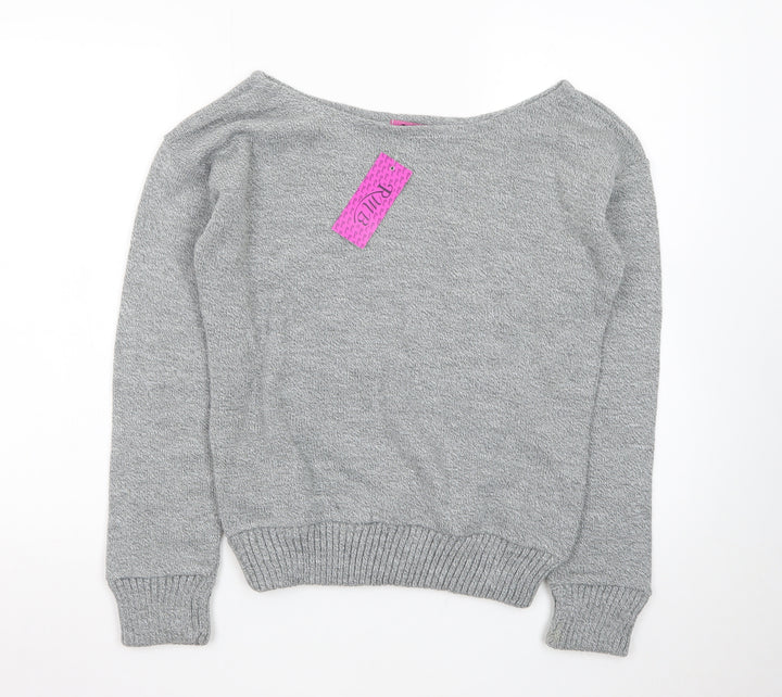 RMB Womens Grey Acrylic Knit Boat Neck Pullover Jumper Size M