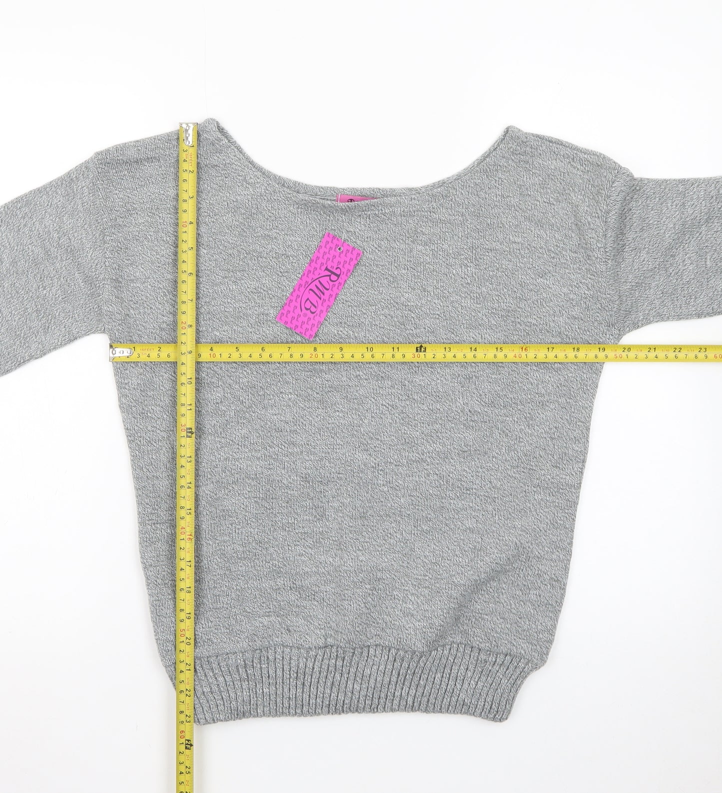 RMB Womens Grey Acrylic Knit Boat Neck Pullover Jumper Size M