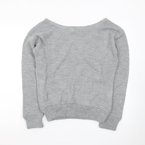 RMB Womens Grey Acrylic Knit Boat Neck Pullover Jumper Size M