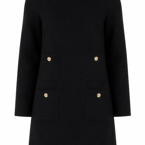 Zara Women Black Knit Shift Dress Size S Long Sleeve Pockets