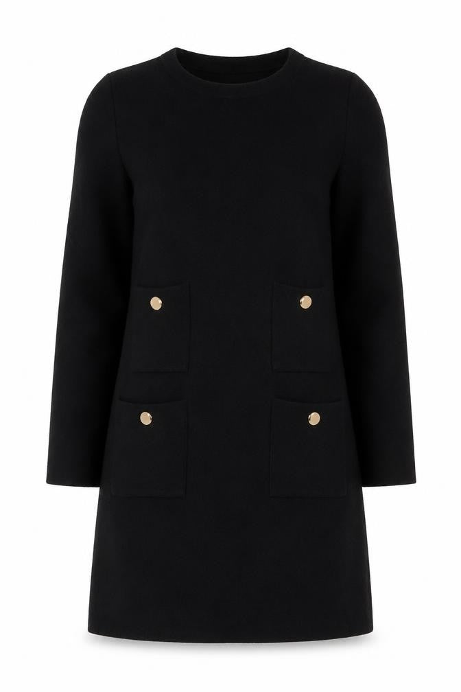 Zara Women Black Knit Shift Dress Size S Long Sleeve Pockets