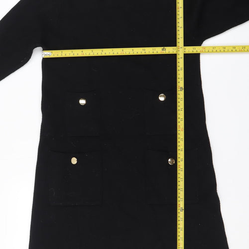 Zara Women Black Knit Shift Dress Size S Long Sleeve Pockets