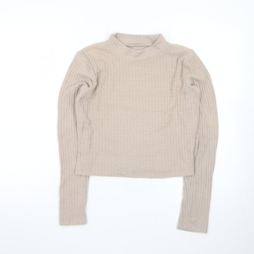 Hollister Women Beige Mock Neck Slim Knit Jumper Medium