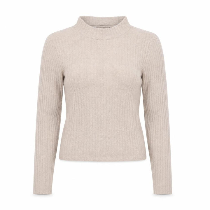 Hollister Women Beige Mock Neck Slim Knit Jumper Medium