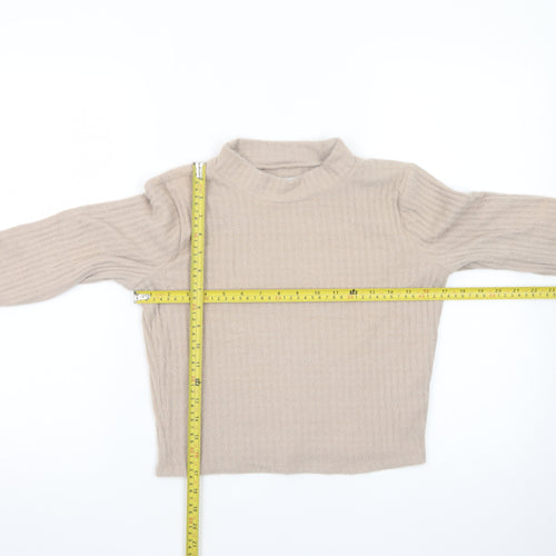 Hollister Women Beige Mock Neck Slim Knit Jumper Medium
