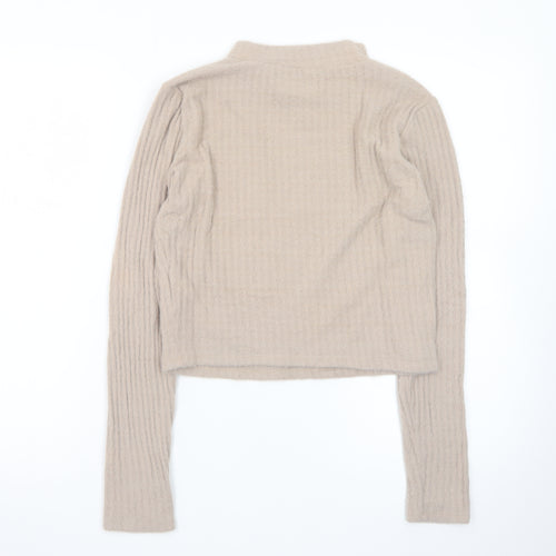 Hollister Women Beige Mock Neck Slim Knit Jumper Medium