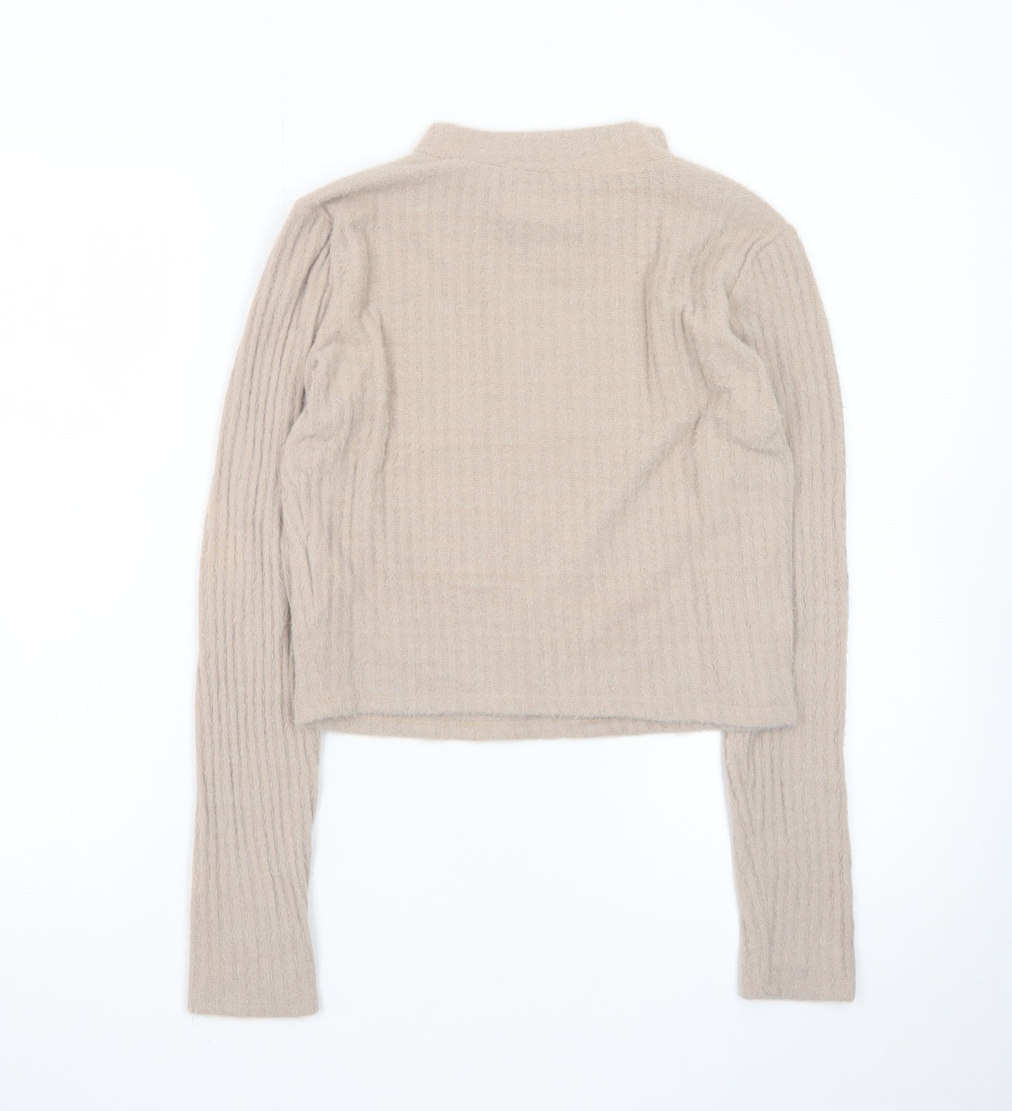 Hollister Women Beige Mock Neck Slim Knit Jumper Medium