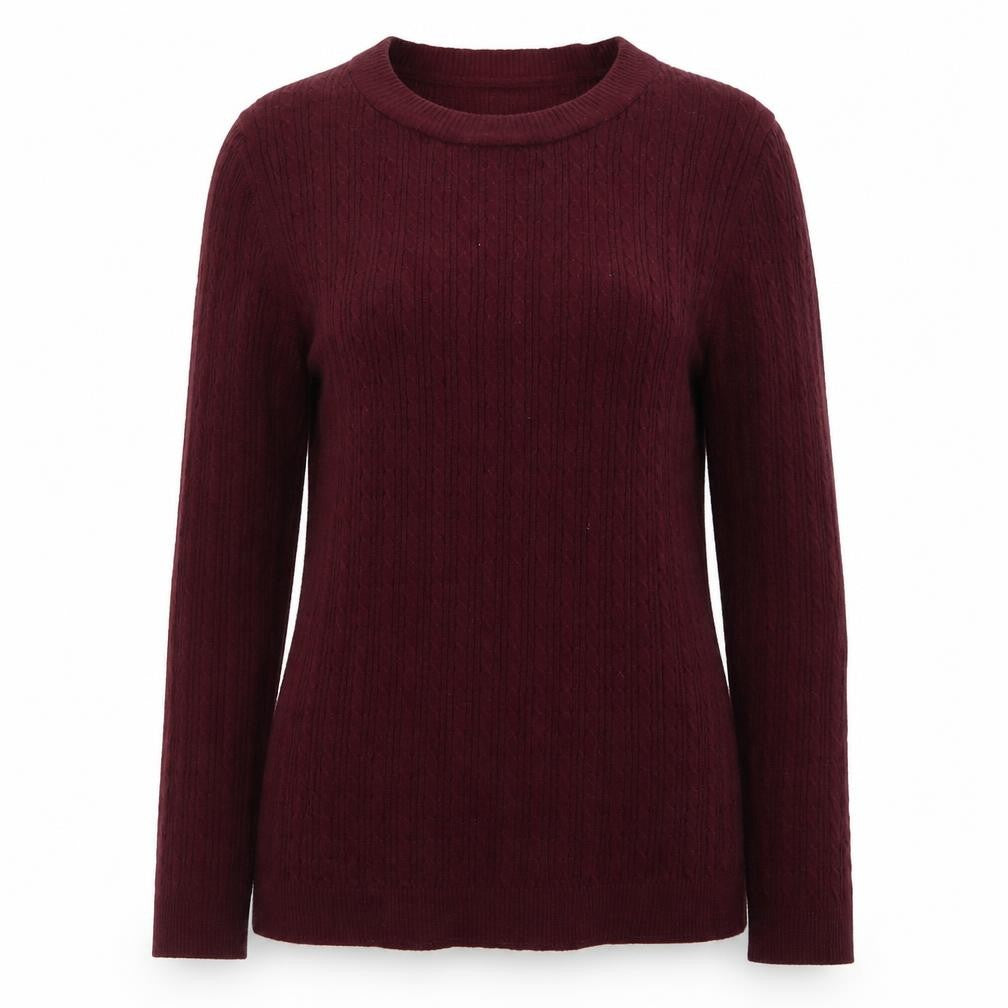 Front view of Stradivarius women’s red cable knit jumper, size UK 8