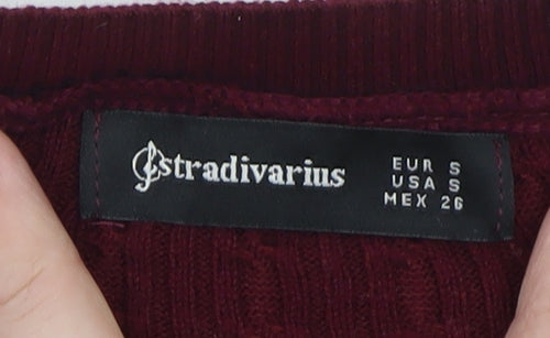 Stradivarius Womens Red Cable Knit Pullover Jumper Size 8