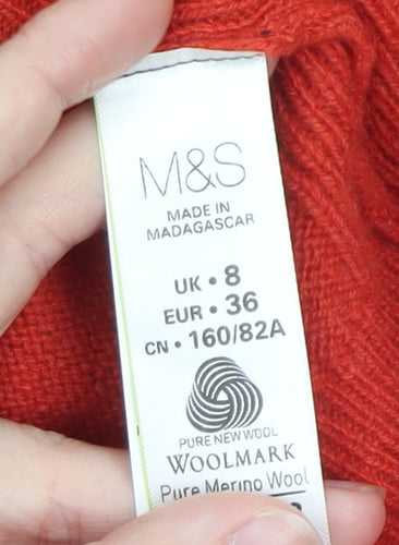 Marks and Spencer Women’s Red Roll Neck Merino Wool Jumper Size 8