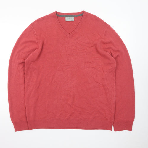 Marks and Spencer Mens Red Wool Cashmere V-Neck Jumper XL Regular Fit