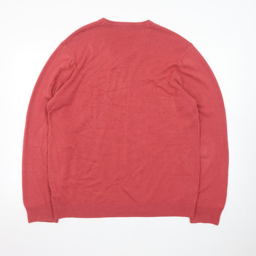 Marks and Spencer Mens Red Wool Cashmere V-Neck Jumper XL Regular Fit