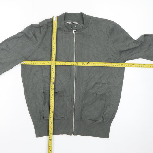 Red Herring Women Green Bomber Jacket Size 14 Cotton Blend Zip Up