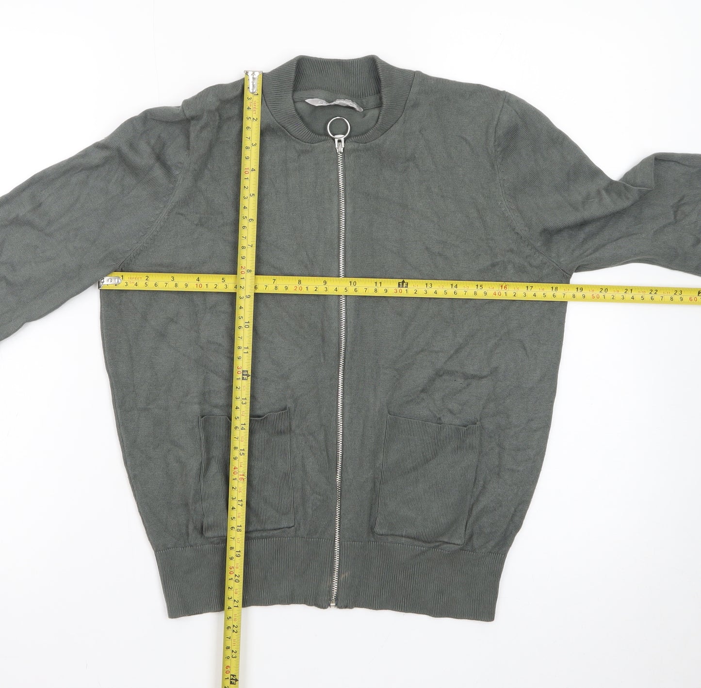Red Herring Women Green Bomber Jacket Size 14 Cotton Blend Zip Up