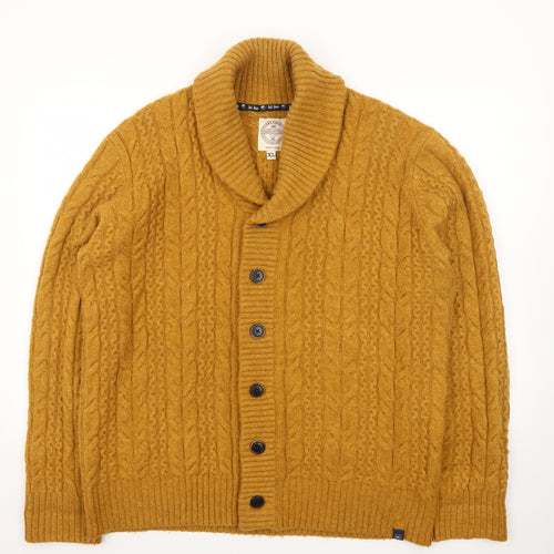 Fat Face Men's Yellow Wool Cable-Knit Cardigan XL